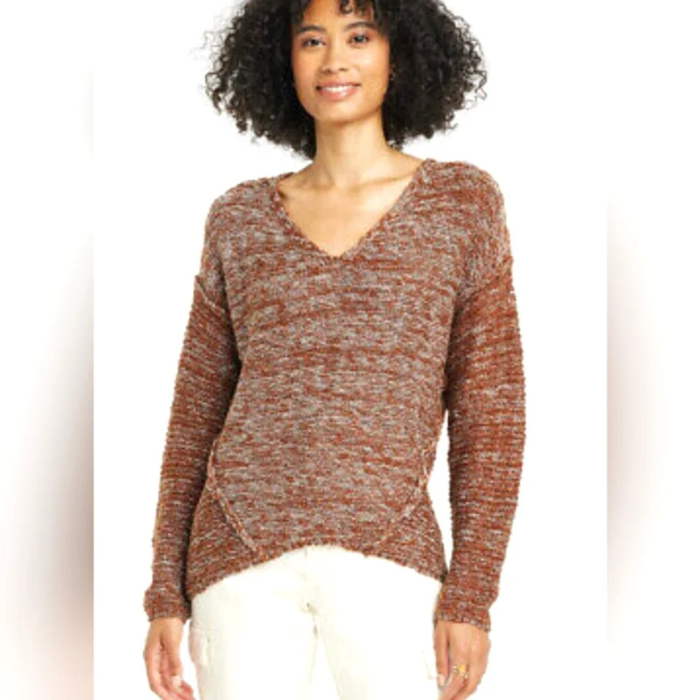 crocheted knit dropped shoulder slouchy Heathered brown Large